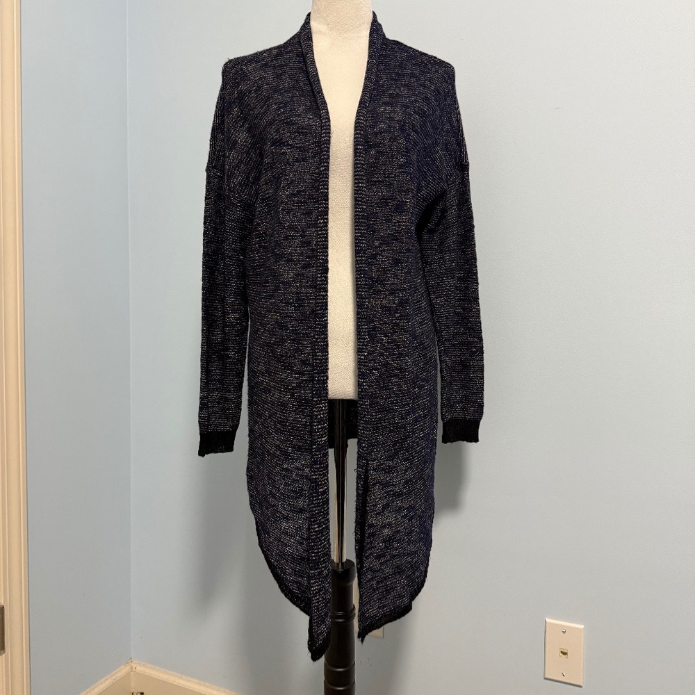 Eileen Fisher Womens Linen Knitted Textured Open Front Cardigan Navy Size M
